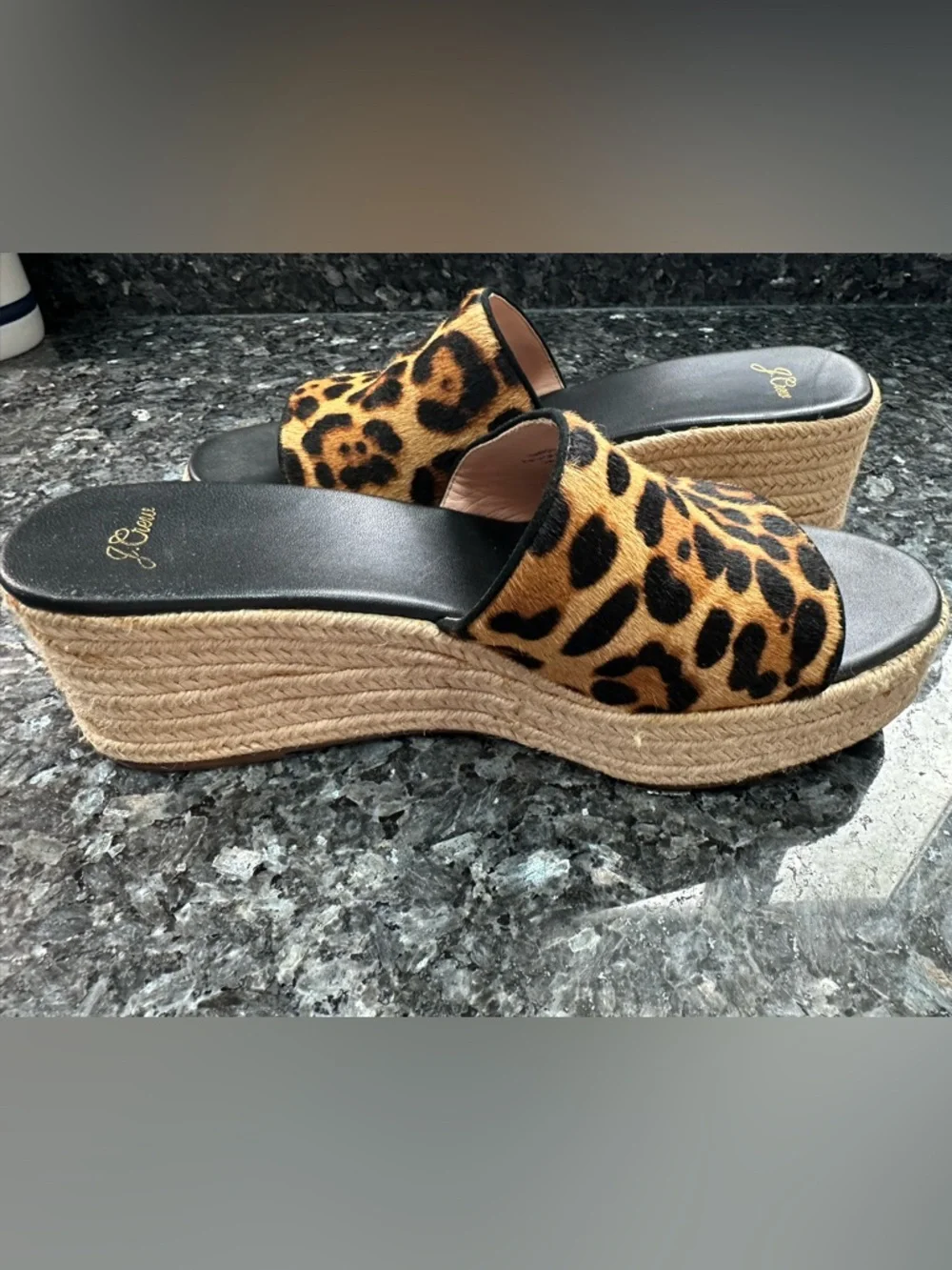 J. Crew Chic Wedge Heel Slide Sandals in Leopard Calf Hair Women’s Size 10